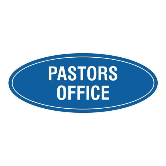 Oval Pastors Office Sign (Blue) - Large 3.6x9"