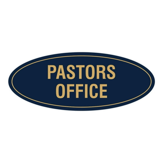 Oval Pastors Office Sign (Navy Blue/Gold) - Medium 2.75x7"