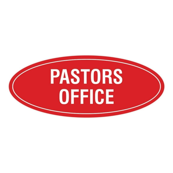 Oval Pastors Office Sign (Red) - Small 2x5"