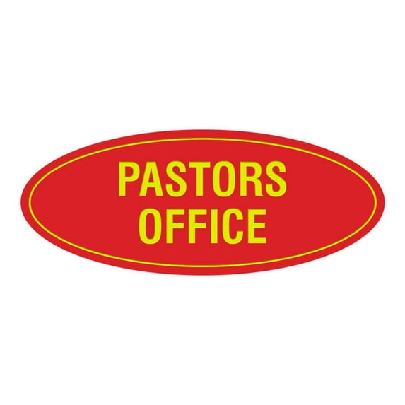 Oval Pastors Office Sign (Red/Yellow) - Large 3.6x9"