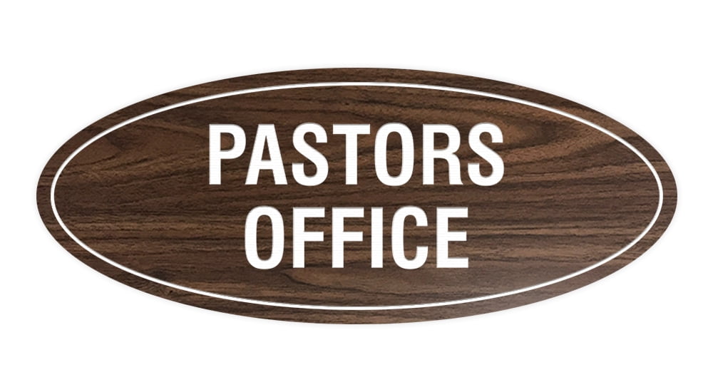 Pastor Study Signs Oval Pastors Office Sign (Walnut) - Large 3.6x9