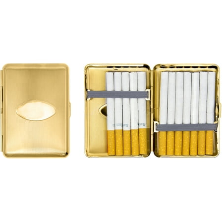 Set of 2 Compact Metal-Plated King Size Cigarette Case With Elastic Bands (Gold Oval)