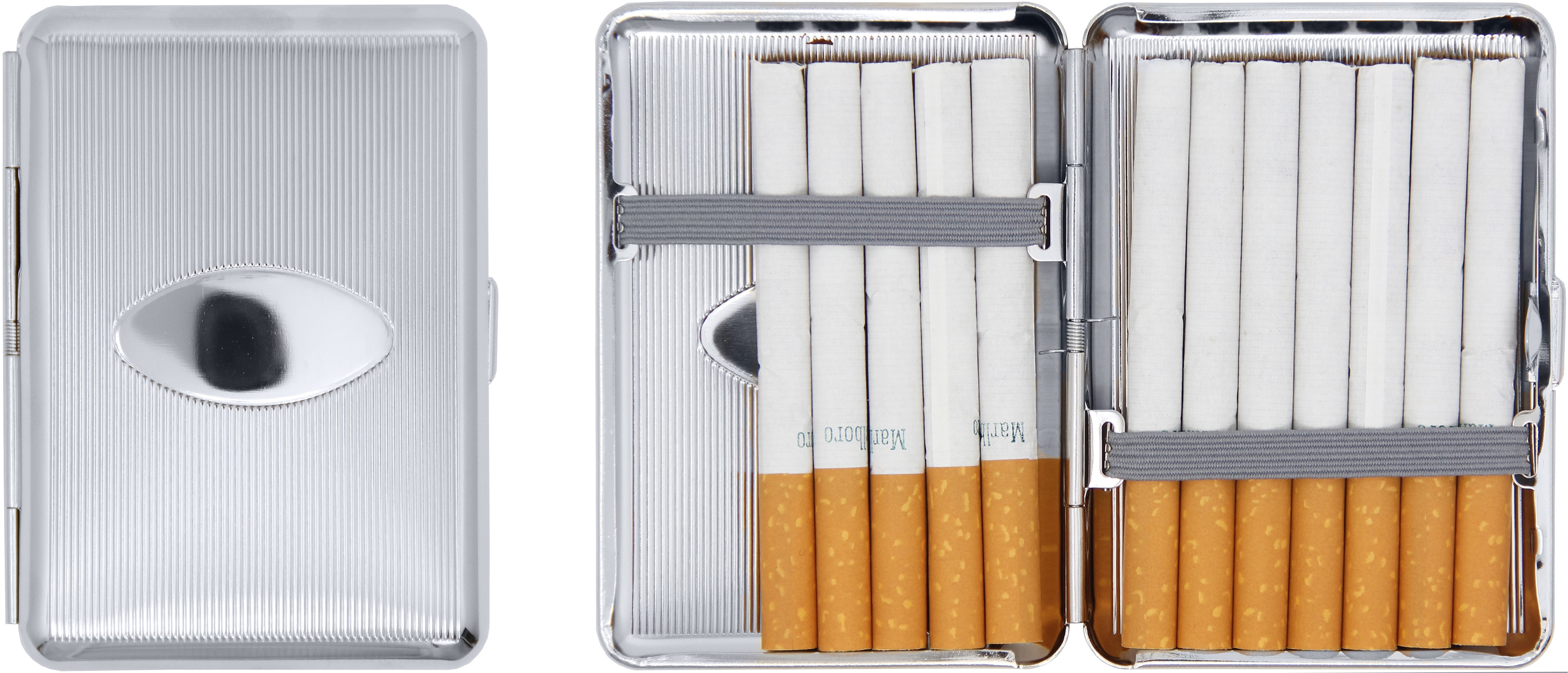 box oval post cigarette Set of 2 Compact Metal-Plated King Size Cigarette Case With Elastic Bands  (Gold Oval)