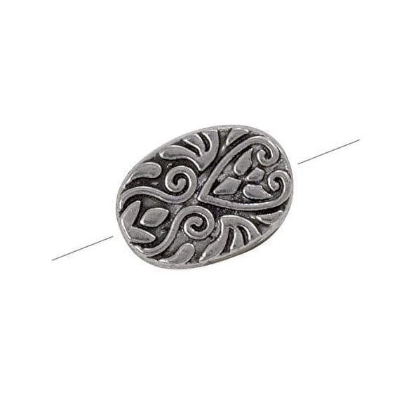 Oval Patterned Bead 16x11mm Pewter Antique Silver Plated