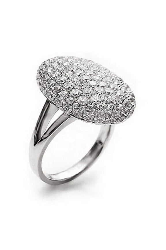 Oval Pave Set Split Shank Engagament Ring 1.9 Ct Diamond 14K White Gold Over