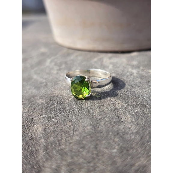 Oval Peridot Ring Sterling Silver with Oval Cut Gemstone | August Birthstone Gift
