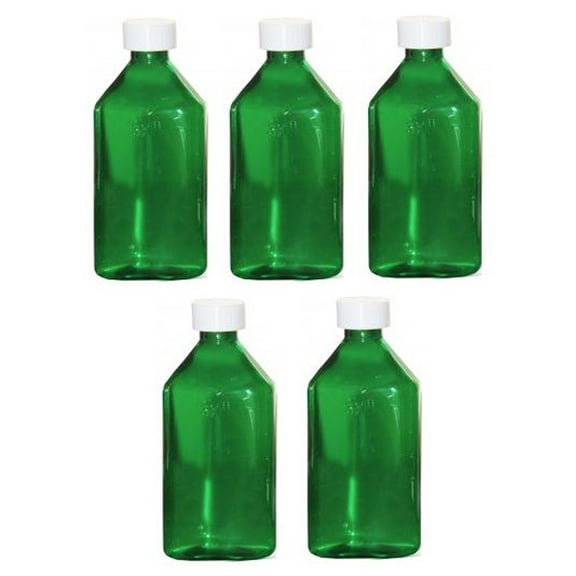 Oval Pharmacy Bottle 2 oz - Green Medicine Bottle - Pack of 5  for Liquid Medicine  Child Resistant Cap - Prescription Pharmacy Bottle, Pharmacy Container, Prescription Plastic Container by Sponix