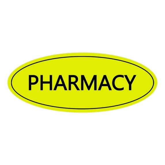 Oval Pharmacy Sign (Yellow / Black) - Large 3.6x9"