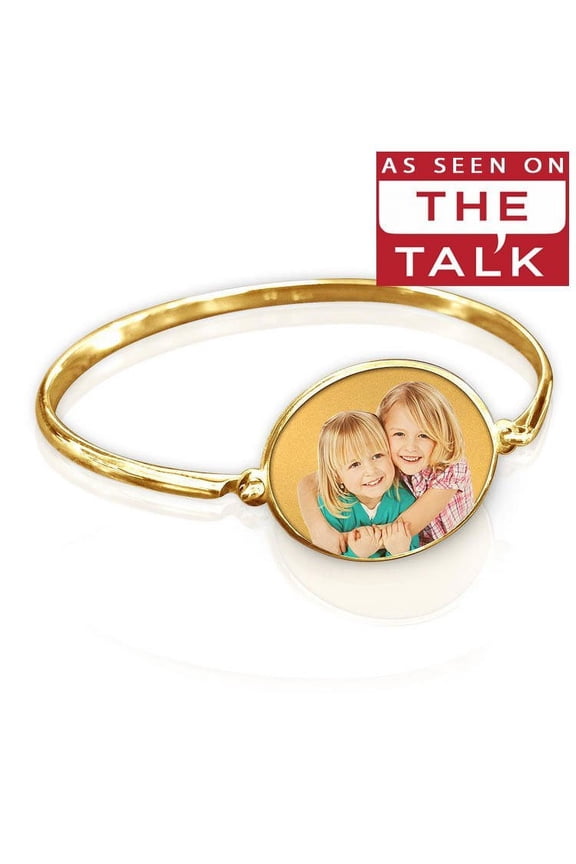 Oval Photo Engraved Bangle Bracelet - 14k Yellow Gold - 8 Inch