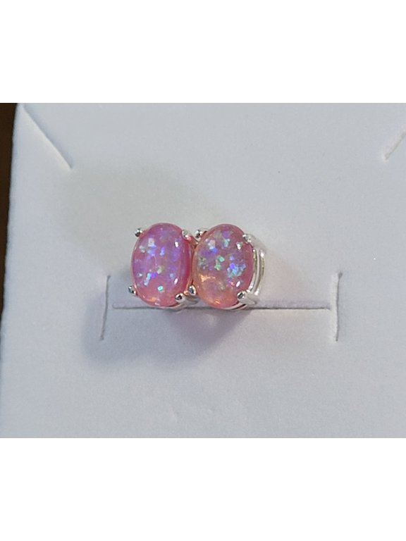 Oval Pink Opal Sterling Silver Earrings OPOSSE