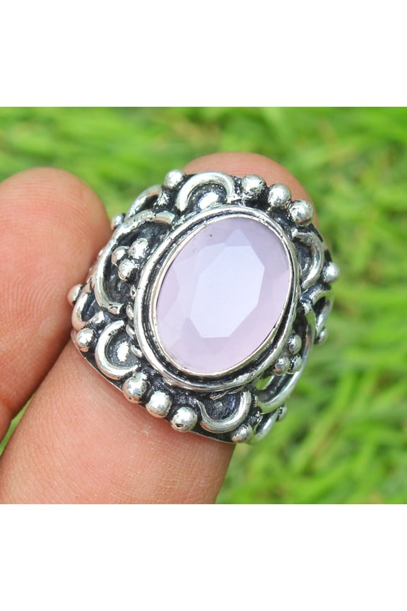 Oval Pink Rose Quartz Ring in Sterling Silver