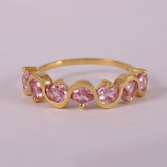 Oval Pink Sapphire Half Eternity Ring, 925 Sterling Silver Ring, Wave Ring, Engagement Ring, Party Wear Ring, Upside Down Ring, East West Ring