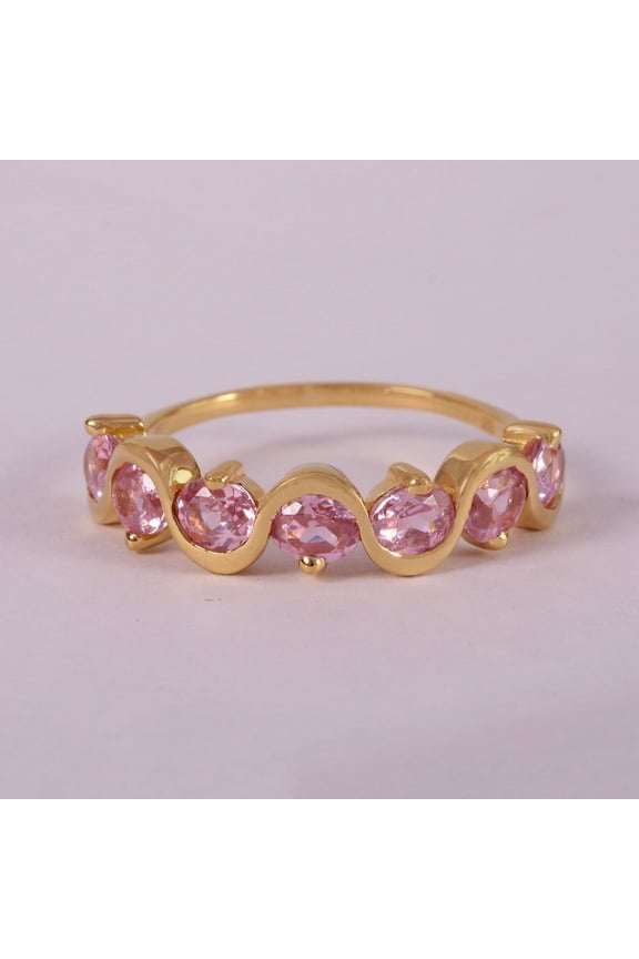 Oval Pink Sapphire Half Eternity Ring, 925 Sterling Silver Ring, Wave Ring, Engagement Ring, Party Wear Ring, Upside Down Ring, East West Ring