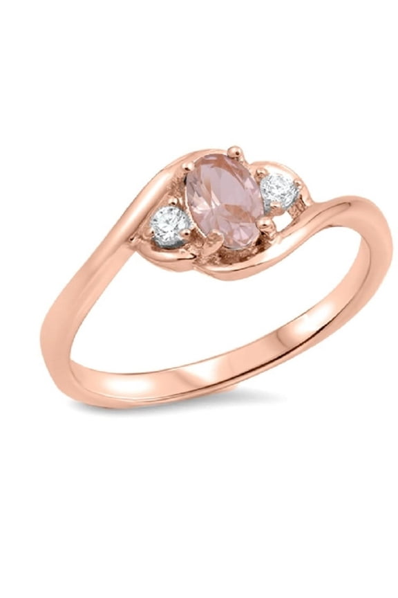 Oval Pink Simulated Morganite Cubic Zirconia With Clear Sides Ring Rose Gold-Tone Sterling Silver