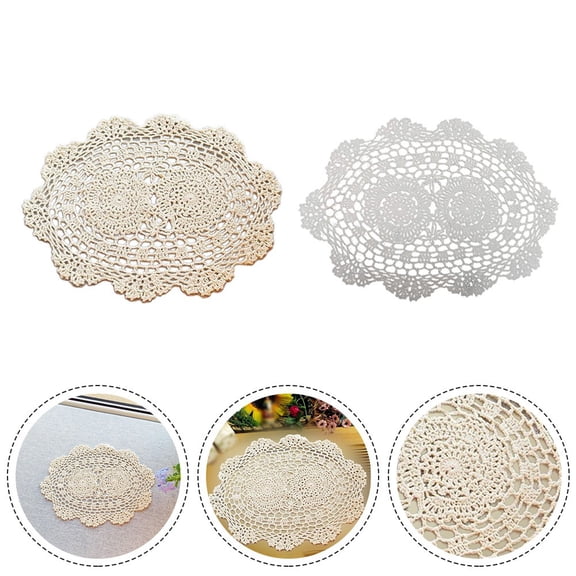Oval Placemat Table Place Mat Vintage Hand Crochet Cotton Lace Doilies Floral White YIWEI