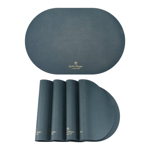 Oval Placemats Set of 4 Vinyl Placemats for Kitchen Dining Washable Heat Resistant Table Placemats Wipeable Table Mat Khaki 17.7x11.8inch