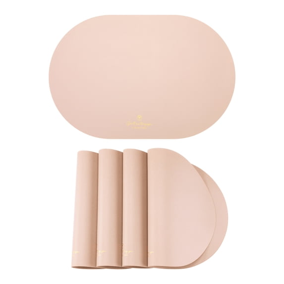 Oval Placemats Set of 4 Vinyl Placemats for Kitchen Dining Washable Heat Resistant Table Placemats Wipeable Table Mat Pink 17.7x11.8inch