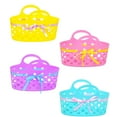 thumbnail image 1 of Oval Plastic Baskets with Ribbon Colorful Easter Baskets for Kids Easter Egg Hunt Pretend Play Grocery Bucket Home Table Decor Candy Gift Container Spring Holiday Party Favor  Set of 4, 1 of 7
