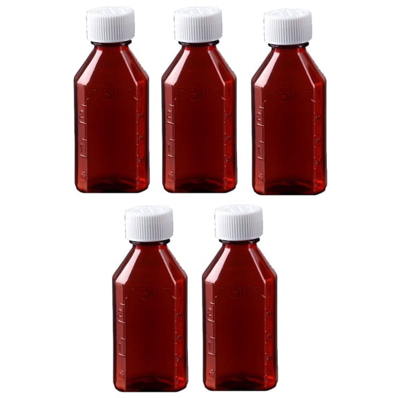 Oval Plastic Bottles 2 oz - Amber (Pack of 5) CR caps - Liquid Medicine Container, Pharmacy Bottle, Medicine Dispenser by BioRx Sponix