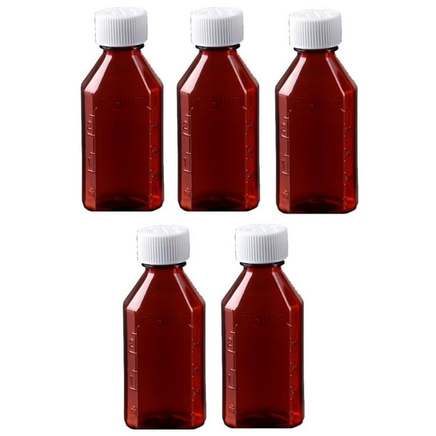 Oval Plastic Bottles 2 oz Amber (Pack of 5) CR caps Liquid Medicine