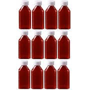Oval Plastic Bottles 3 oz - Amber Pack of 12 CR caps - Liquid Medicine Container, Pharmacy Bottle, Medicine Dispenser by BioRx Sponix
