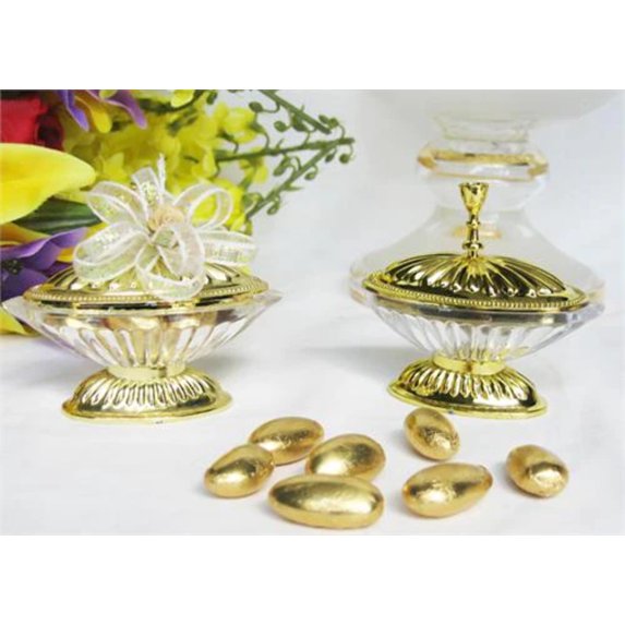 Oval Plastic Favor Box Clear-Gold - 12 Pieces
