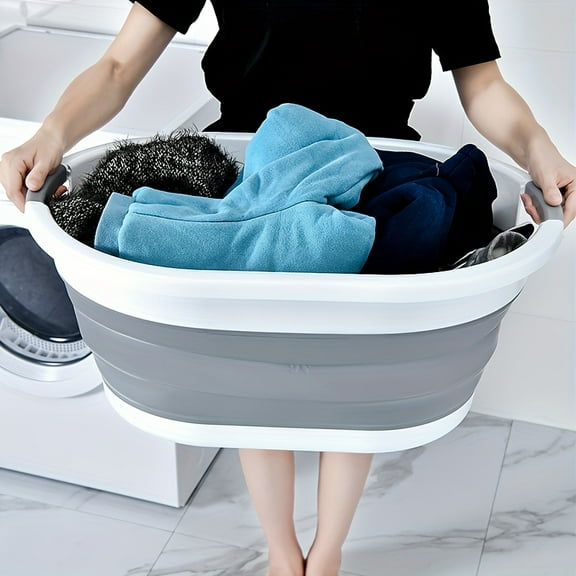 Oval Plastic Storage Bin - Multi-Use Laundry Hamper & Pet Bath Tub with Handles, Durable No-Electricity Design for Bathroom Organization