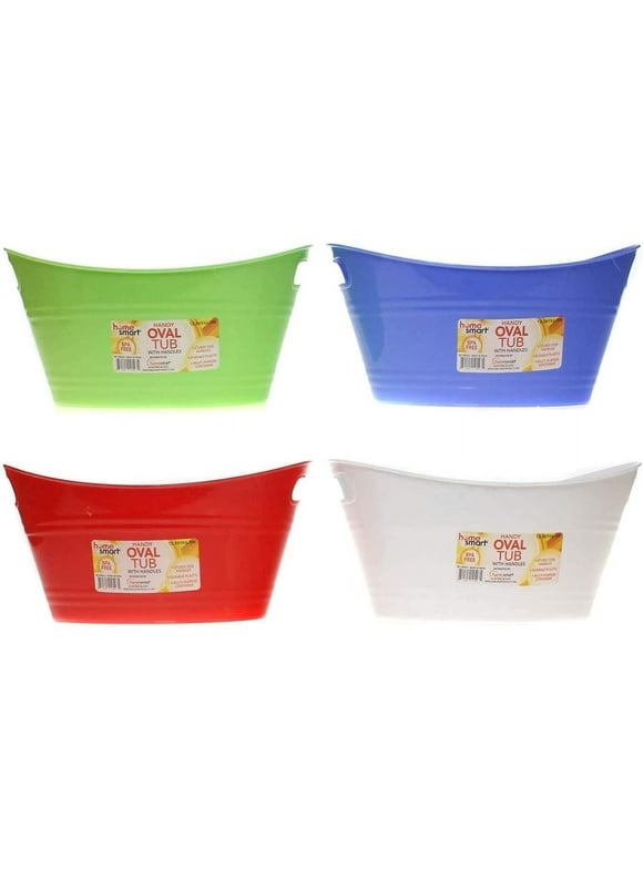 Oval Plastic Storage Tubs With Handle - Small Size: (12.8" X 9" X 6.3") - Oval Plastic Tub With Handle - Store Small Items , Classroom, Beauty Salon - 4 Colors Blue, White, Red And Green