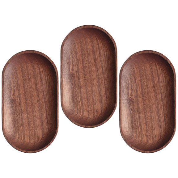 3 Pcs Oval Wooden Dessert Plates Set, Serving Tray for Kitchen, Dining, Desktop Use, Wood Dish