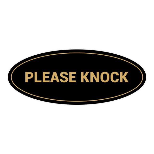 Oval Please Knock Sign (Black Gold) - Large 3.6x9"