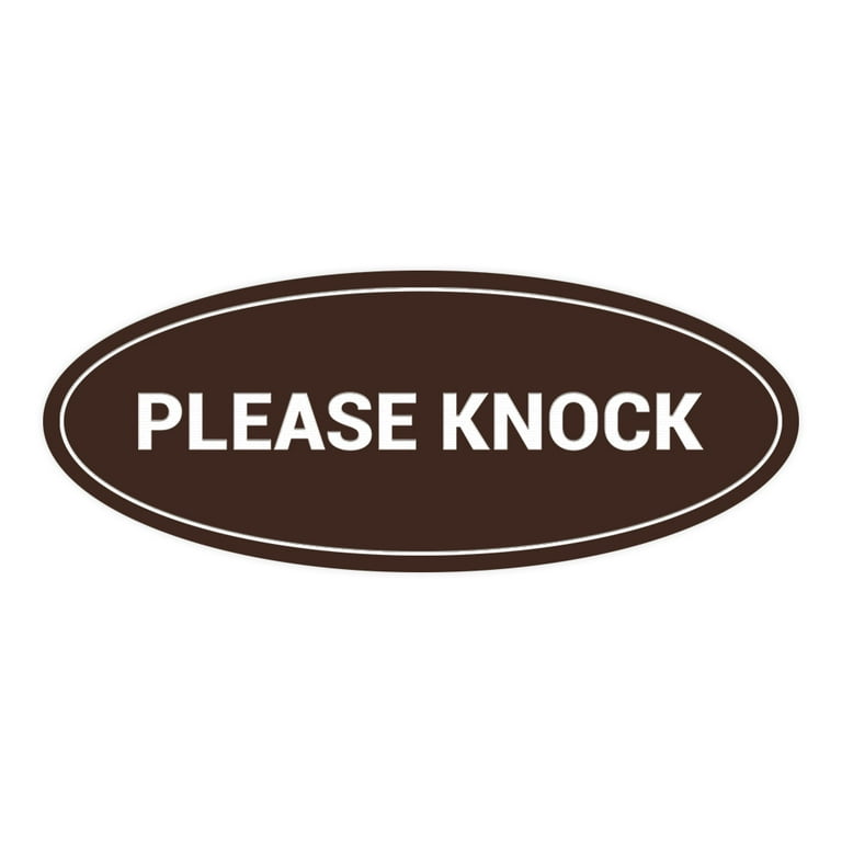 Oval Please Knock Sign (Dark Brown) - Large 3.6x9
