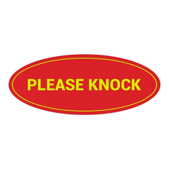 Oval Please Knock Sign (Red/Yellow) - Small 2x5"