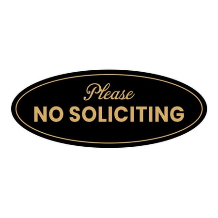Oval Please No Soliciting Sign (Black Gold) - Medium 2.75x7"