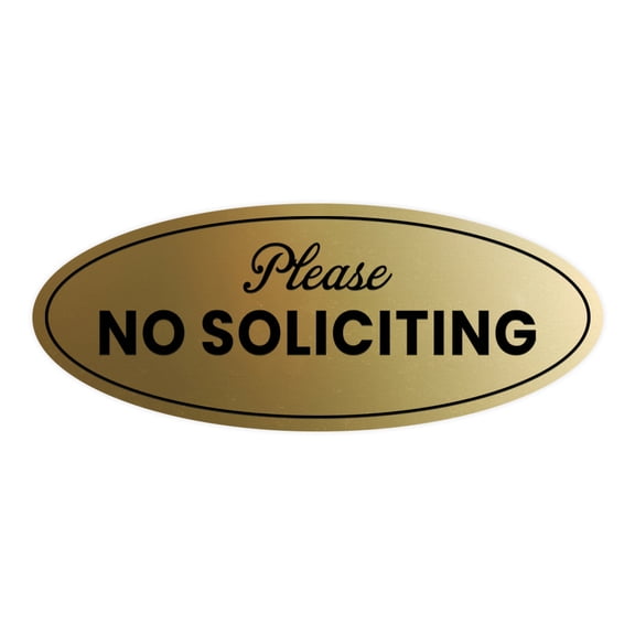 Oval Please No Soliciting Sign (Brushed Gold) - Small 2x5"