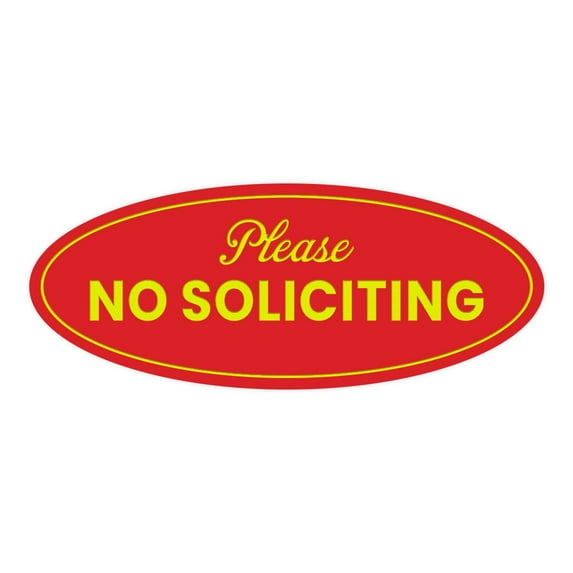 Oval Please No Soliciting Sign (Red/Yellow) - Small 2x5"