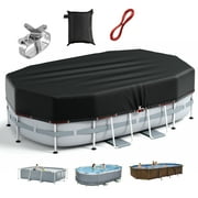 Oval Pool Cover, 12 x 24FT Oxford Solar Pool Covers for Most Rectangular Oval Above Ground Pool with Winch and Cable, UV Resistant, Waterproof and Dustproof Inflatable Pool Cover for All Weather