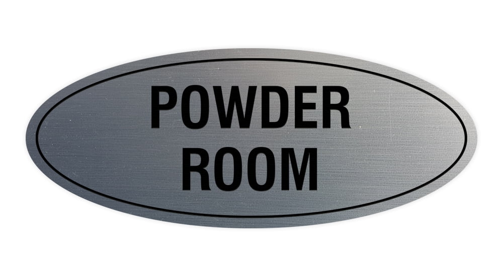 Powder Roon Signs Oval Powder Room Sign (Brushed Silver) - Small 2x5