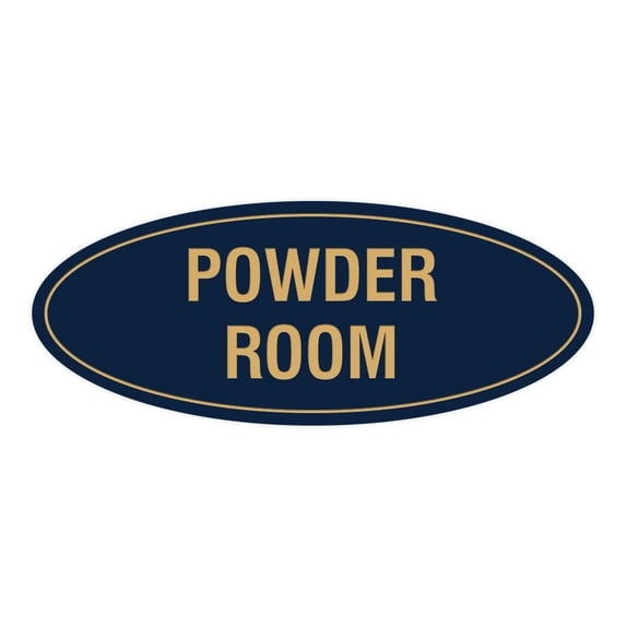 Oval Powder Room Sign (Navy Blue/Gold) - Small 2x5"