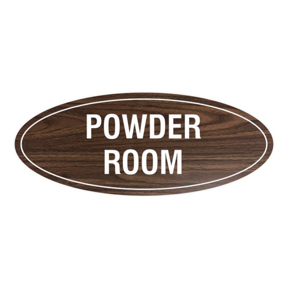 Oval Powder Room Sign (Walnut) - Small 2x5"