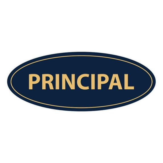 Oval Principal Sign (Navy Blue/Gold) - Large 3.6x9"
