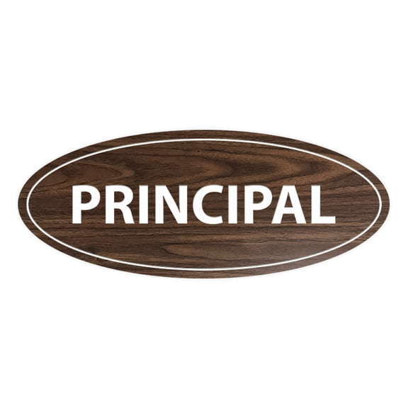 Oval Principal Sign (Walnut) - Small 2x5"