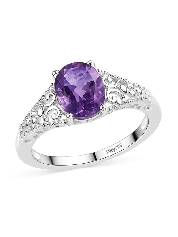 Purple Amethyst Ring for Women in 925 Sterling Silver, Size 7