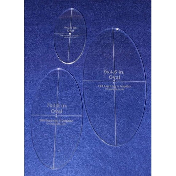 Oval Quilt Templates 3 Piece Set. 5",7",9" - Clear 1/4" Thick w/ Guidelines