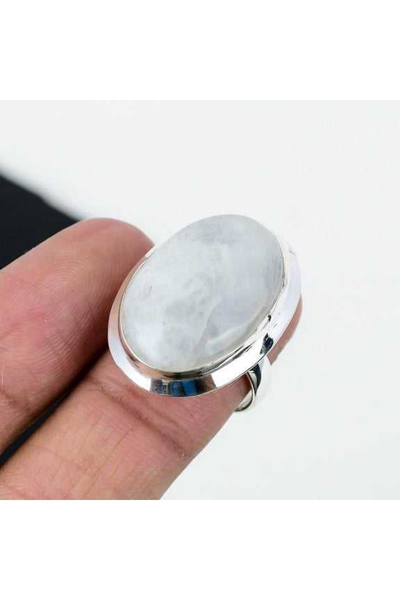 Oval Rainbow Moonstone Ring – 925 Sterling Silver June Birthstone Ring – Minimalist Gemstone Ring Gift for Her
