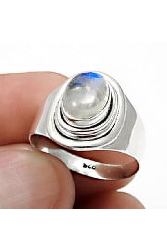 Oval Rainbow moonstone Stone 925SolidSilver Handcrafted Cocktail Ring Size 8