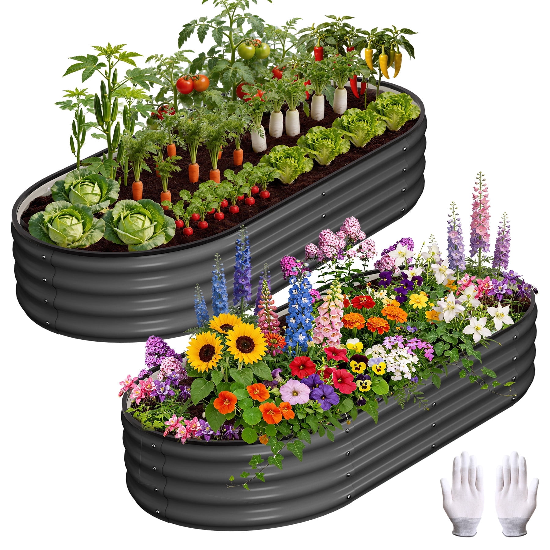 Oval Raised Garden Bed, 4x2x1 FT Galvanized Metal Planter Box for Outdoor, Large Oval Vegetable Bed for Flowers, Herbs & Succulents, Heavy Duty Steel Garden Bed for Backyard, Grey