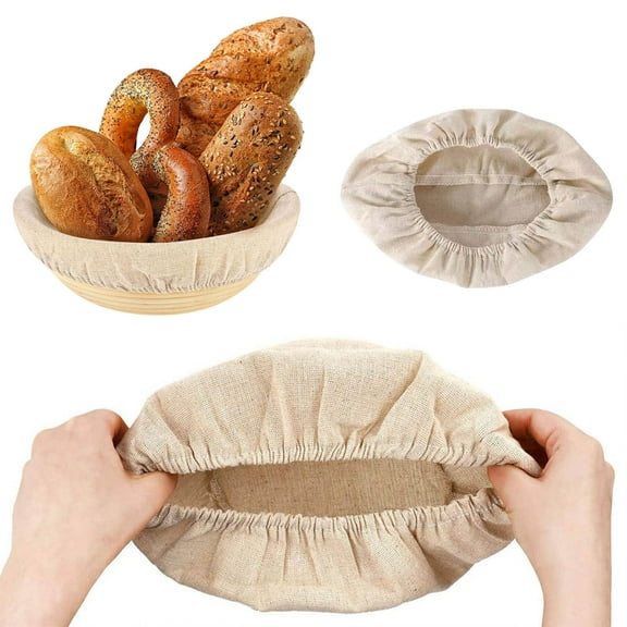 Oval Rattan Bread Proofing Basket With Round Cotton Cloth Cover – Natural Handwoven Banneton for Sourdough, Dough Rising & Bread Storage, Includes Fabric Liner