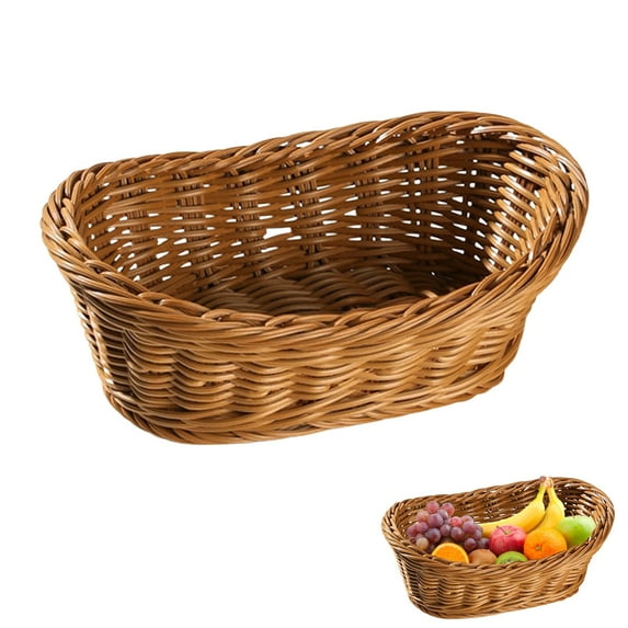 Oval Rattan Woven Basket, Handmade Rattan Woven Fruit Vegetable Basket, Small Fruit Basket Stackable Basket, Food Basket Snack Storage Basket Vintage Bread Basket for Kitchen Table, 9.8*5.9*3.1 in