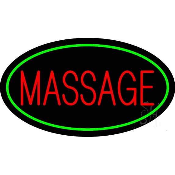 Oval Red Massage Green Border Animated LED Neon Sign 13 x 24 - inches, Black Square Cut Acrylic Backing, with Dimmer - Bright and Premium built indoor LED Neon Sign for Spa and storefront.