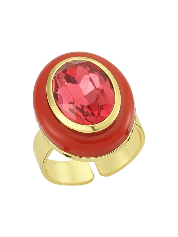 Oval Red Stone Cocktail Ring - Adjustable 14K Gold Plated Brass Ring